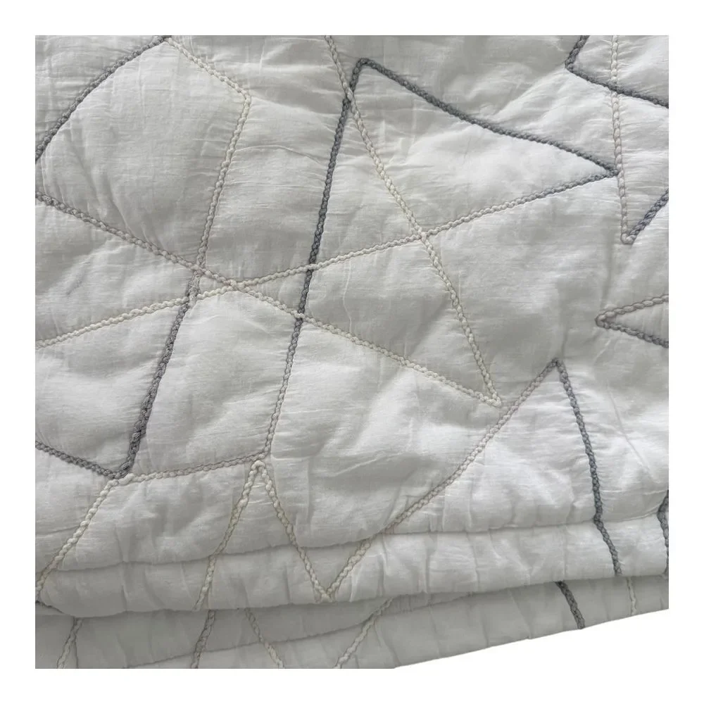 MICHAEL AMINI White Modern Geometric Minimalist Geometric Quilted Pillow Shams